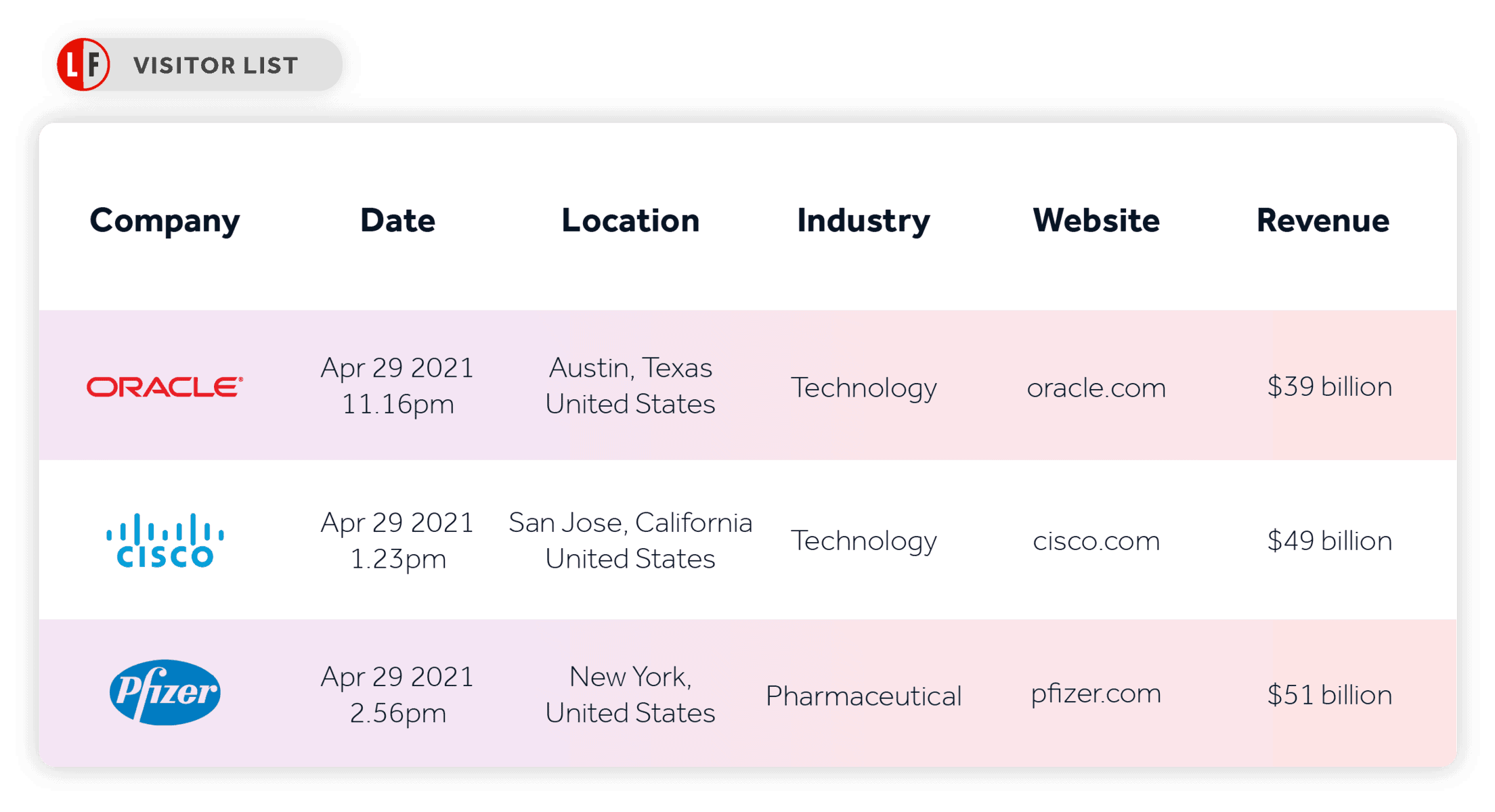 Lead Forensics B2B website visitor list