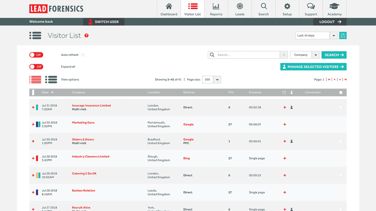 web analytics tools - lead forensics