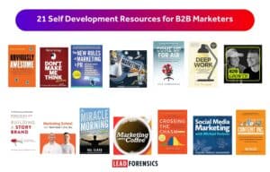 'a Title card that reads 21 self development resources for b2b marketers'