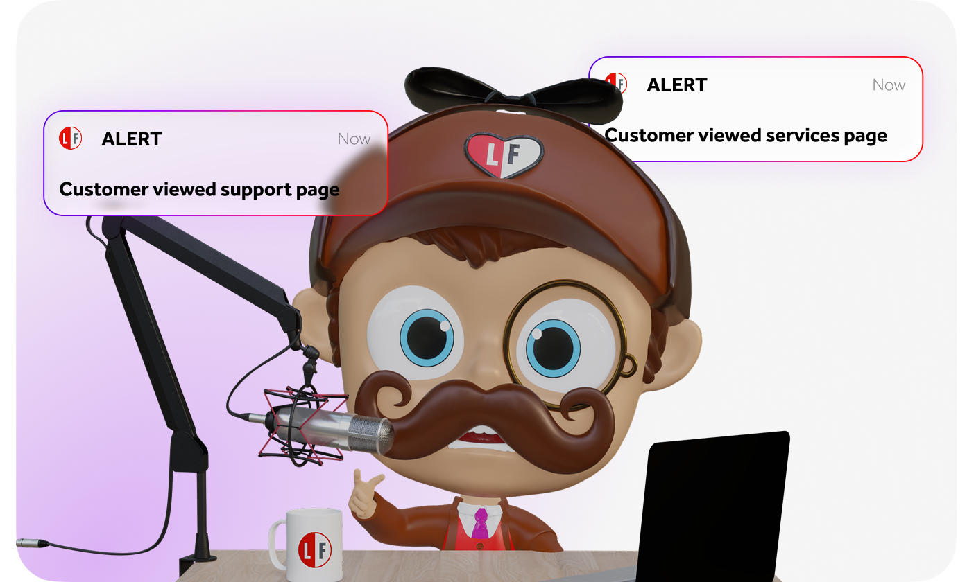 The Lead Forensics mascot being a microphone